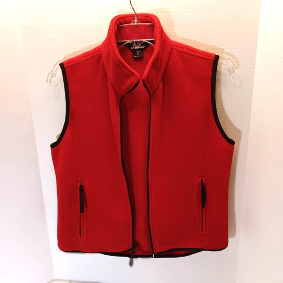 Woolrich Vest Wn M Red Fleece Full Zip Pockets Preppy Outdoors Granola Girl Cozy - Picture 6 of 9